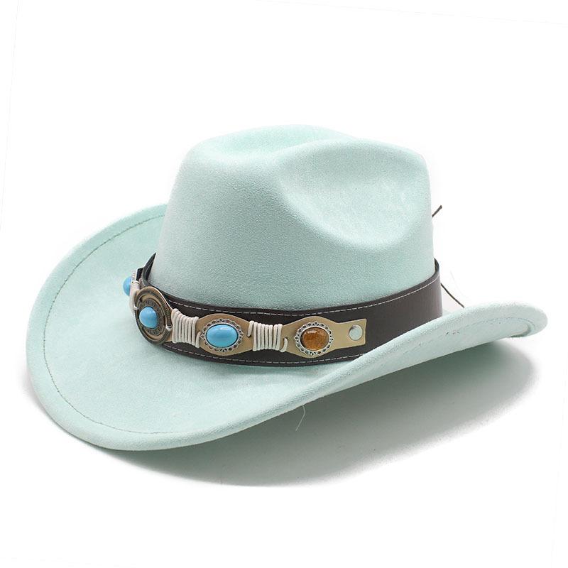 Фетровая шляпа ковбоя в стиле вестерн, тибетский цилиндр, бирюзовые аксессуары, джазовая шляпа, замшевая шляпа
