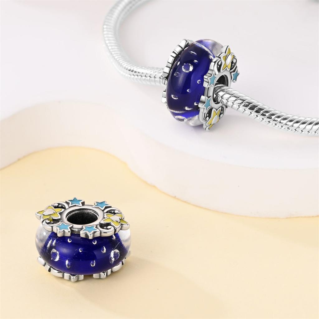 S925 Silver [Wishing Star Theme Handmade Glass Bead Bracelet with Pendant Charm]