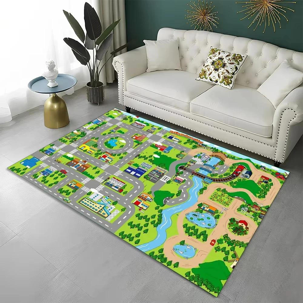 Highway City Traffic Playmat Non-Slip City Traffic Rug for Children's Playroom Traffic Theme Play Rug Home Decor Entry Doormat