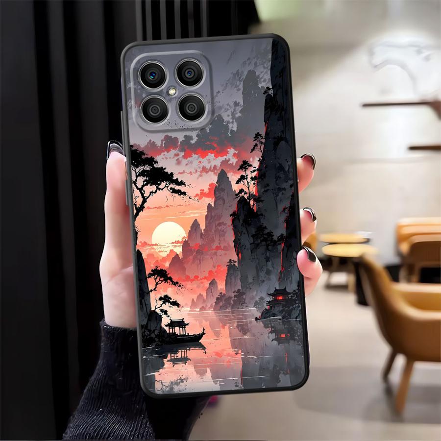 Чехол для телефона Funda для Honor X5b X6 200 400 Lite 70 X9a 90 8X X7 X8 Magic5Lite Печать в стиле японской туши Японский пейзаж Гора