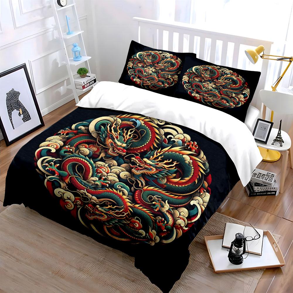 Chinese Dragon Design Set For Decoration  Kid'S And Adults' Bedroom Decor, Exquisite Three-Piece Bedding Set Gift