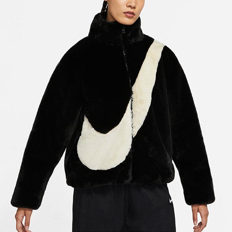 Nike Женская куртка оверсайз с логотипом Swoosh (Азия) Черная женская уличная одежда Fossil DO3792-010