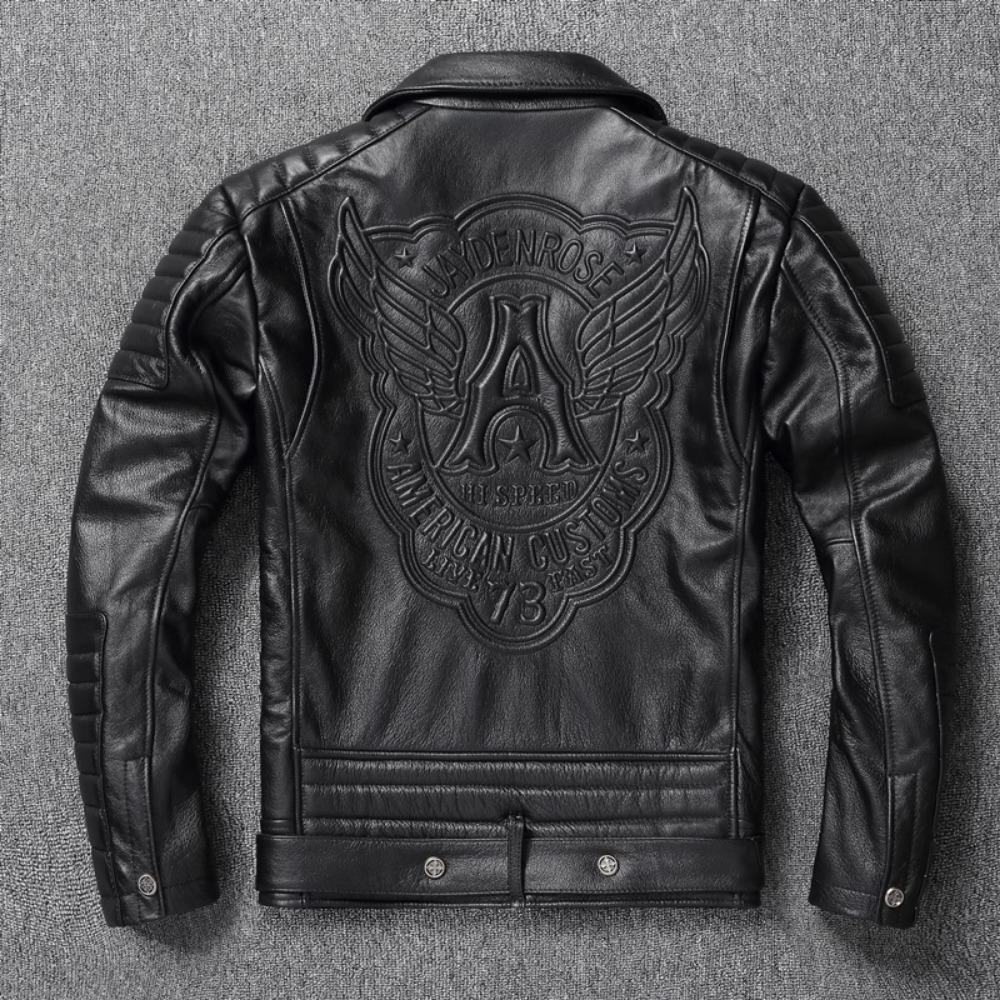 Chinese Size Real Cowhide Coat Genuine Leather Clothes Men's Motorcycle Skull Motorcycle Riding Jacket Autumn