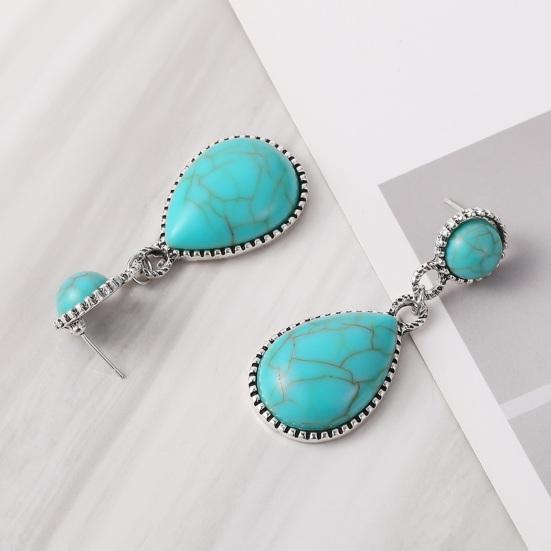 Bohemian Retro Turquoise Tear Drop Pendant Earrings Women Geometric Dangle Earrings National