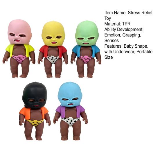 Babies Stress Relief Toy with Face Guard Coat Underwear Soft Stretchy Anxiety Relieving Baby Squeeze Toy Hand Relaxation Stress Ball Fidget