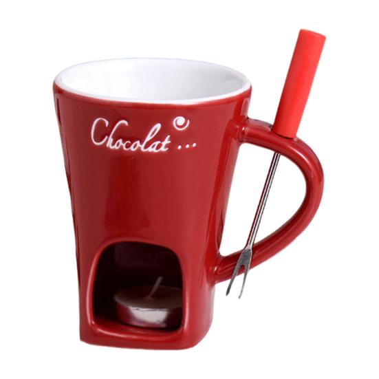 Кружка для шоколадного фондю с вилками и свечой 130 мл, керамическая кружка для плавления шоколада, мини