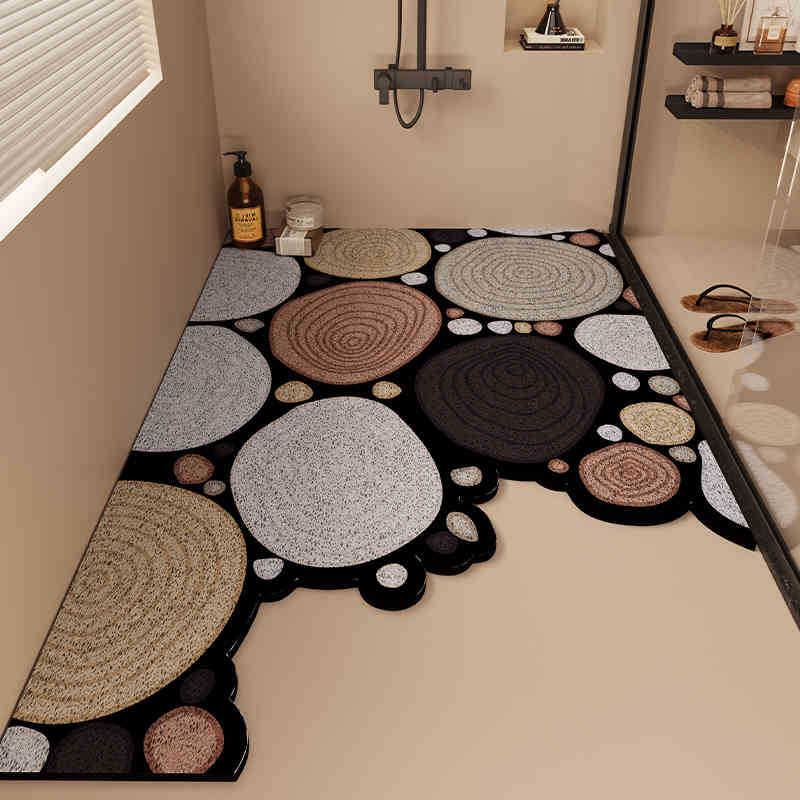 Washroom Slip-resistant Mat Can Be Cut Silk Ring Washroom Floor Mat Hollowed Out Anti-drop Drain Mat Can Be Wiped All Over The Floor
