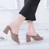Summer High-heeled Slippers Women's Shoes Casual Belt Buckle Thick Heeled Ladies Sandals Solid Color Peep Toe Pantuflas Mujer