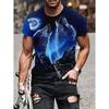 Летняя футболка больших размеров с коротким рукавом, мужская одежда, синий волк, футболки с 3d принтом, мужская повседневная спортивная футболка, мужская футболка