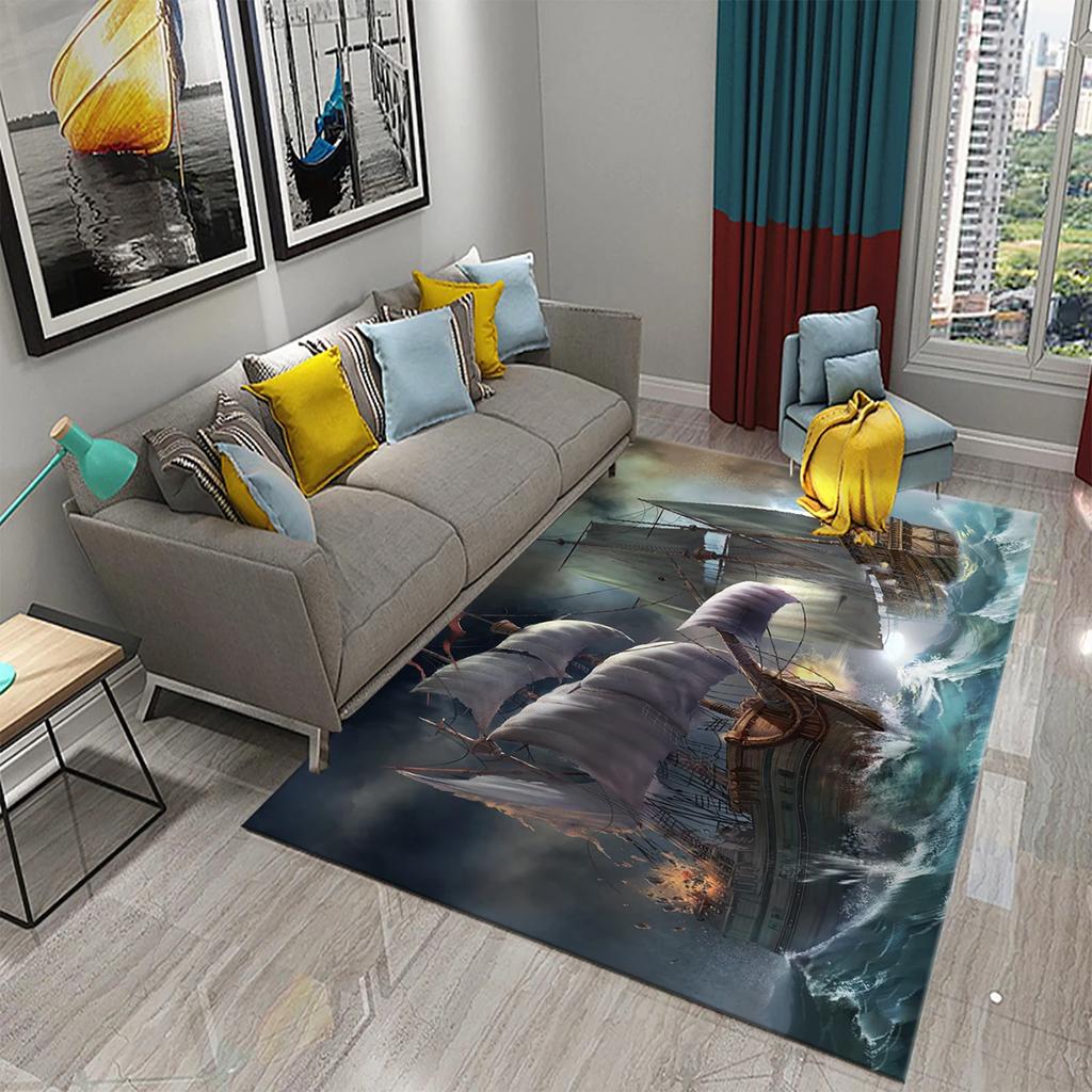 3D Oil Painting Sailboat Carpet Abstract Art Rugs for Living Room Bedroom Decor Mats Bathroom Kitchen Entrance Non-Slip Carpet