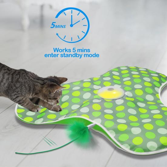 Hide And Seek Interactive Cat Toy Touch Activated Simulated Hunting Game with Moving Concealed Feather And Mouse Squeaky for Indoor Bored Adult Cats