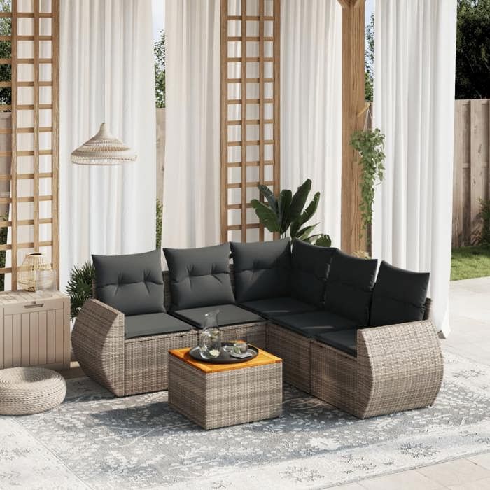 VidaXL Salon de Jardin avec Coussins 6 pcs, Canapés de Terrasse, Ensemble de Meubles de Patio, Mobilier d'Extérieur, Gris 3225003