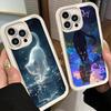 Чехол для телефона iPhone 17 Air 16E 15 16 Pro Max Ночная Луна Кот Мечтательное Арт Покрытие 14 Plus 13 12 Mini Мягкий Силиконовый Fundas