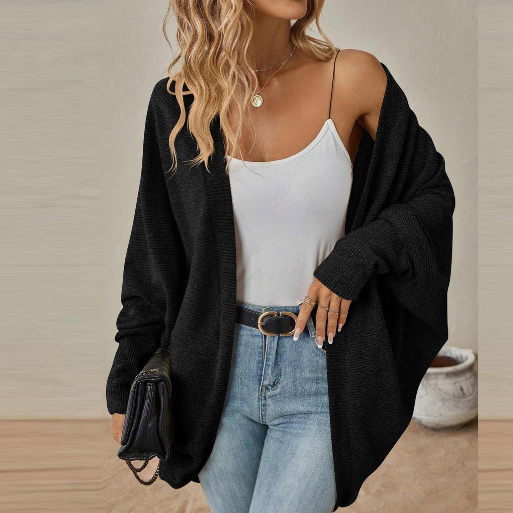 Женская модная однотонная куртка-свитер с длинным рукавом, кардиган, свободное вязаное пальто