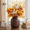 Artificial Fall Bouquet with Fabric Pumpkins Maple Leaves Wheat Berries, Thanksgiving Floral Arrangement Autumn Home Decor for Centerpieces, Seasonal