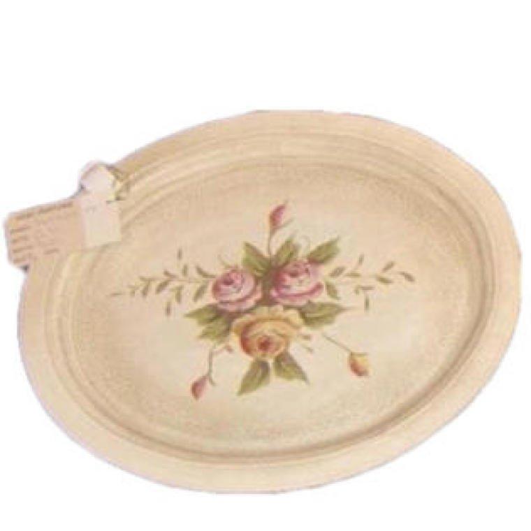 Large Oval Tray in a Rustic Style with Hand-Painted Floral Motifs