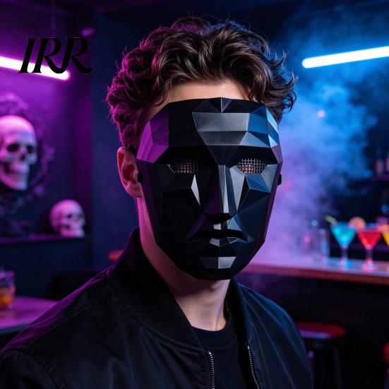 Adjustable Mask Halloween Geometric Mask, Polygonal Cool Party with Mesh Eyes, Unique Costume Black White Cosplay for Masquerade, Accessory Sharp Edge