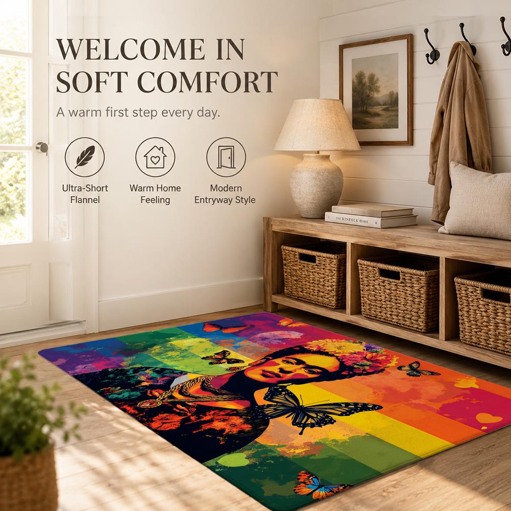 Hot Art F-Frida K-Kahlo Floor Mat Cozy Minimalist Flannel Area Rug Anti-Slip Washable Bedroom Living Room Decor
