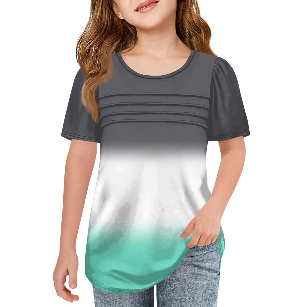 Children Fold T-shirts Short-sleeved Summer Round Collar Gradient Leisure Coat T-shirt
