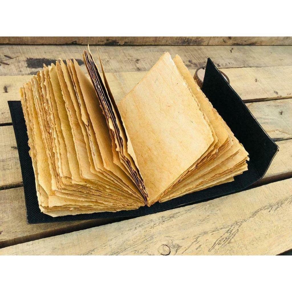 HANDMADE Antique Black Leather Diary - Triple Moon Embossed Journal with Stone and 200 Unruled Pages