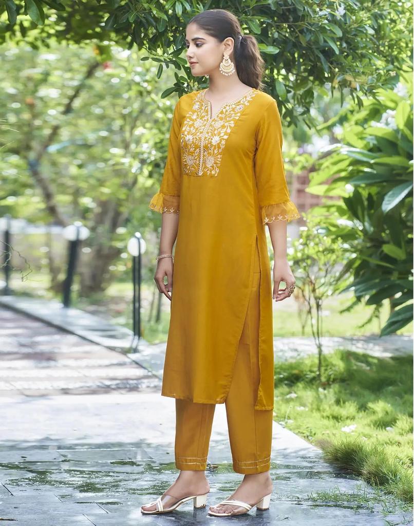 Женский набор Kurta Pant Dupatta из смешанного хлопка Индийский Дизайнерский Нарядный Костюм Kurti Salwar