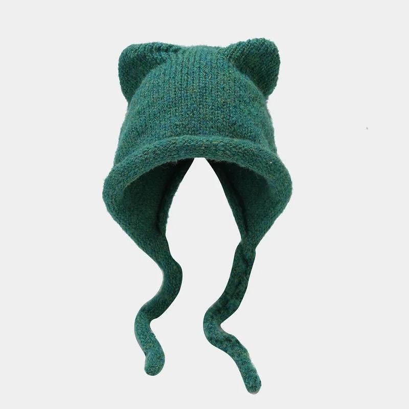 Cute C Knitted Hat for Women Autumn Winter Thicken Warm Beanie Cap Korean Versatile Bonnet Ear Protection Braids Skull Cap Acrylic Female Skulli Gift