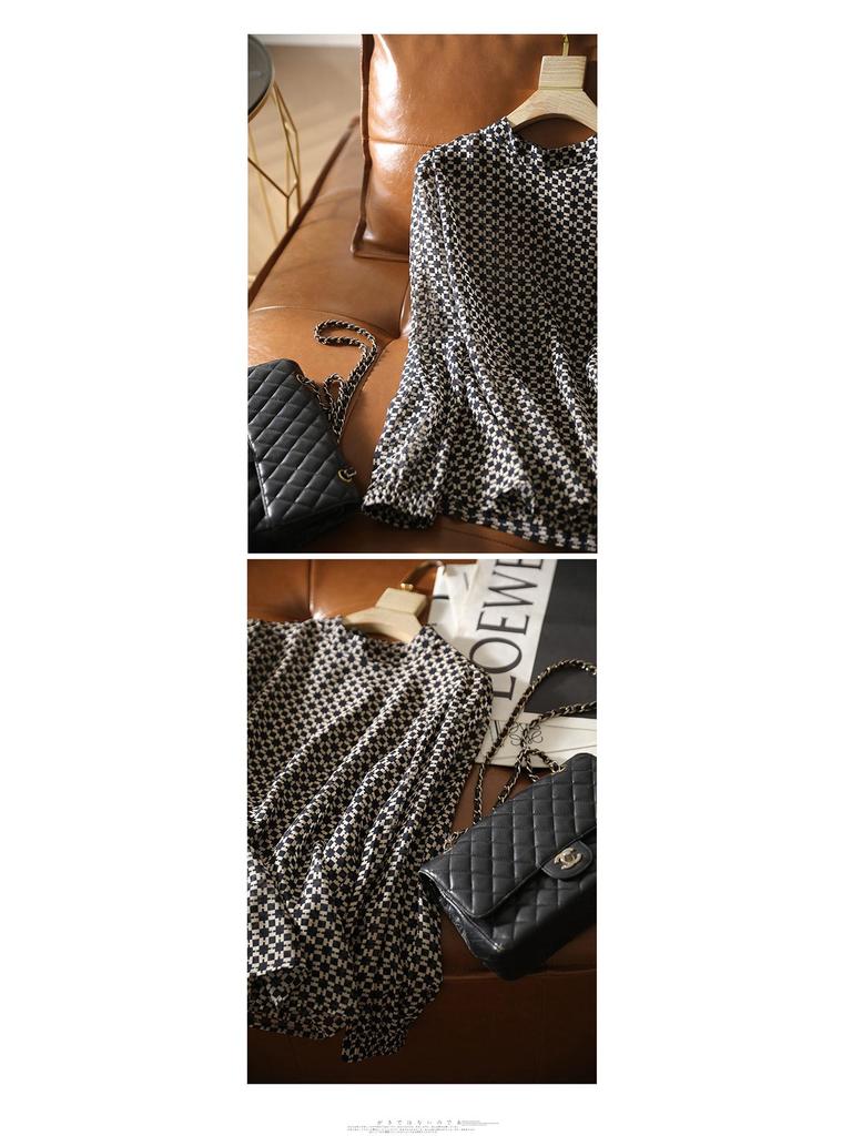 Stylish Slim Paper Print Half Turtleneck Heavy Georgette Silk Shirt