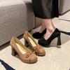 French Temperament Thick Heel High Heels Women's Spring and Autumn 2025 New Retro Bow Not Tired Feet Round Head Light Mouth Single Shoes
