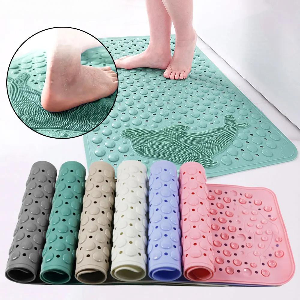Silicone World Bathroom Anti-skid Mats PVC Shower Anti Fall Foot Mat Dolphin Massage Suction Cup With Drain Hole Floor Mat