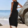 Women Beach Cover Up Sundress V Neck Crochet Hollow Out Maxi Dress Knitted Adjustable Straps Sun Protection Beachwear