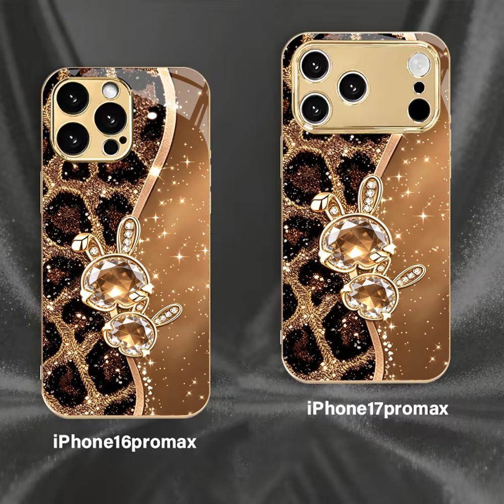 Милый чехол для телефона с рисунком леопарда и кролика для funda iphone для iPhone 17 Pro Max защитное стекло для iPhone 17 16 15 14 13pm Pro Plus