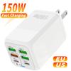 USB-зарядное устройство для телефона 150 Вт, 6 портов PD Type C, быстрая зарядка, настенное зарядное устройство для iPhone 16, Samsung, Xiaomi, адаптер питания для телефона с вилкой EU/UK