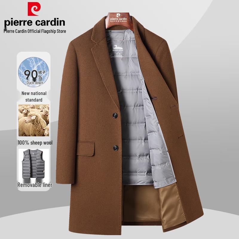 Мужское шерстяное пальто Pierre Cardin из 100% ягнячьей шерсти со съемной пуховой подкладкой