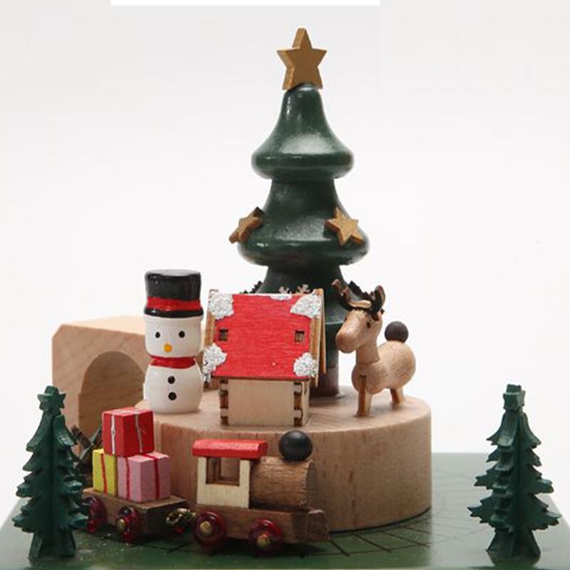 Creative Wooden Christmas Deer Snowman Train Music Box Handmade Carousel Toy Decoration Gift For Kids