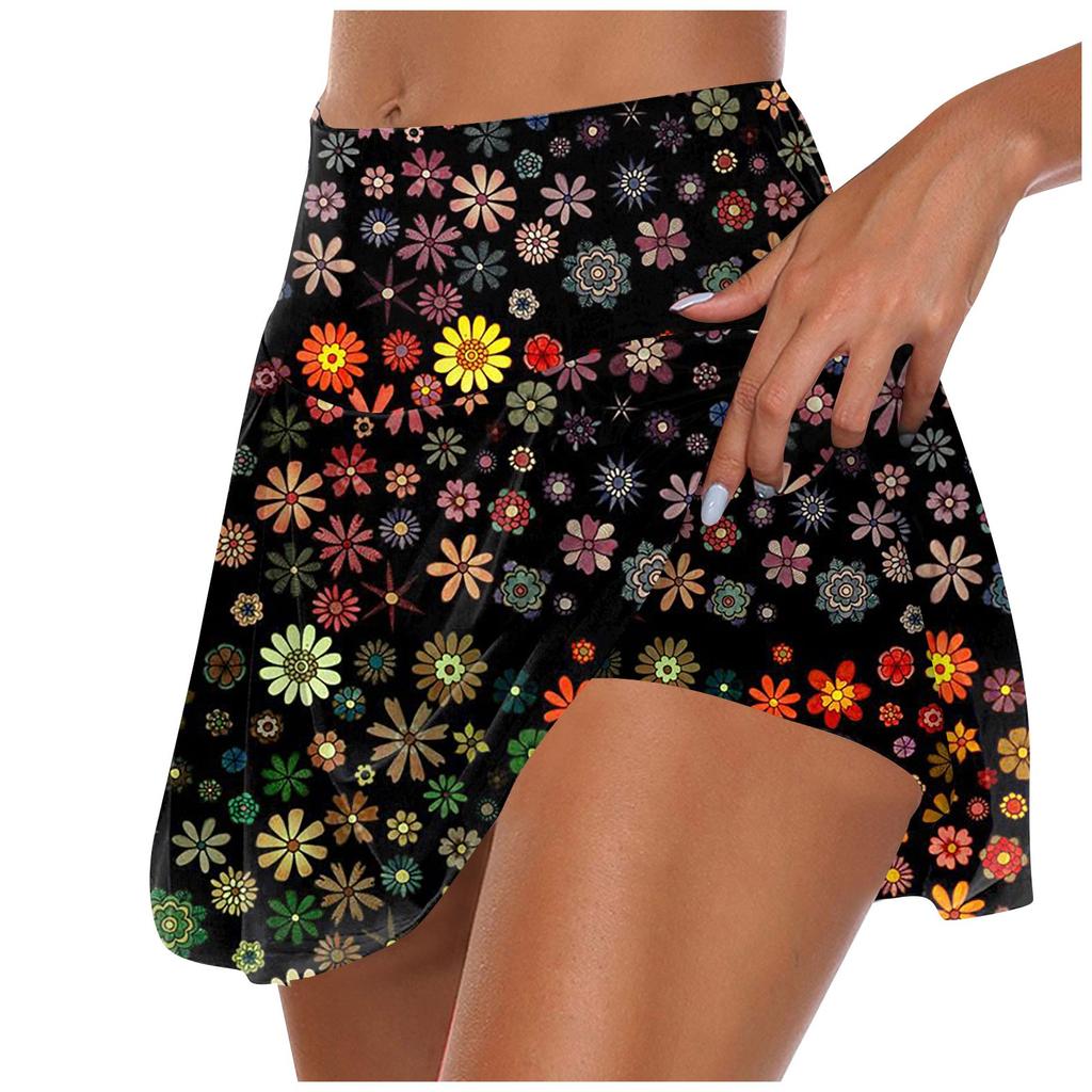 Women's Athletic Stretchy Pleated Tennis Skirts Run Yoga Inner Shorts Elastic Sports Golf Skorts