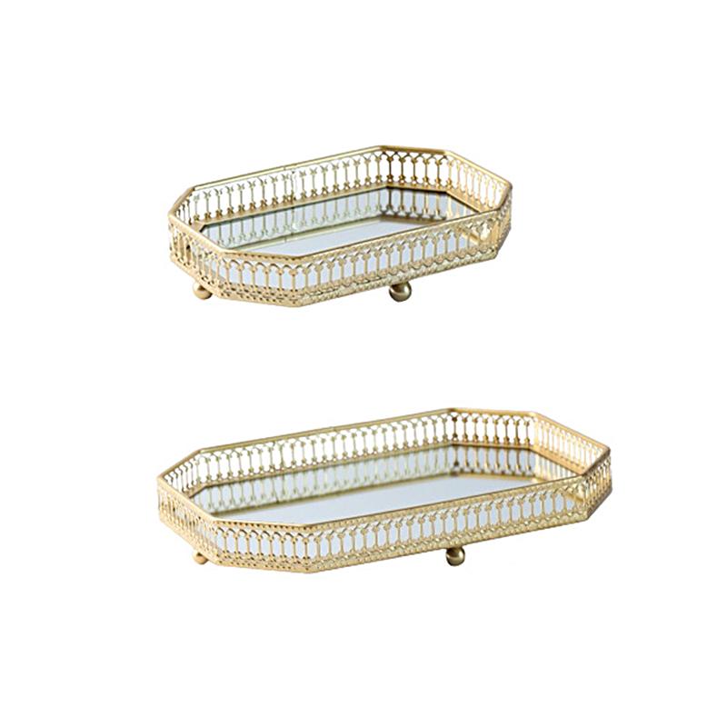 1шт поднос-органайзер для спальни, поднос для украшений, элегантные восьмиугольные подносы для косметики, металлическое настольное зеркало, основание для украшений, 2 размера