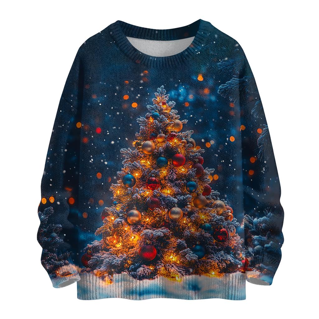 Ladies' Fashionable Casual Long Sleeved Christmas Printed Round Neck Knitted Yarn