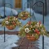 Christmas Hanging Baskets Pre-Lit Artificial Basket with LED Lights Pine Cones Berries Winter Outdoor Planter for Outside Porch Front Door Decor