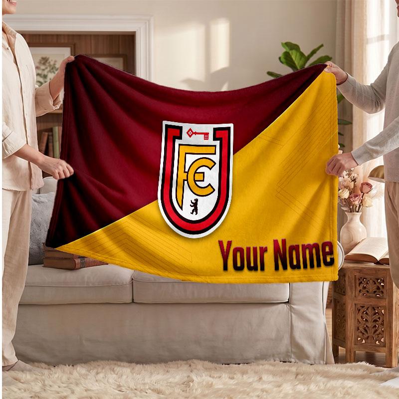 Union Berlin Personalized Fleece Blanket With Football Logo, Custom Name Text Soft Warm Home Throw Blanket