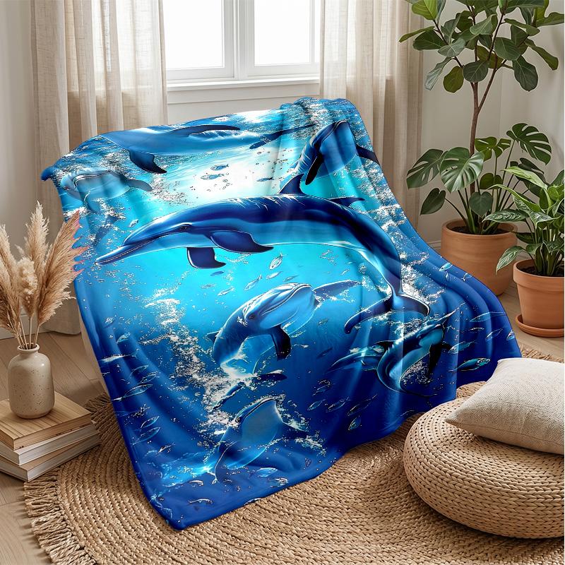 Oceanic Dolphins Swimming 1 Theme blanket Lightweight Warm Flannel Blanket Decorative Throw Blanket for Home Decoration