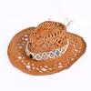 Шляпа Burst Женская уличная пляжная шляпа Ажурная из бумажной травы Западная ковбойская шляпа с бусинами Летний солнцезащитный козырек