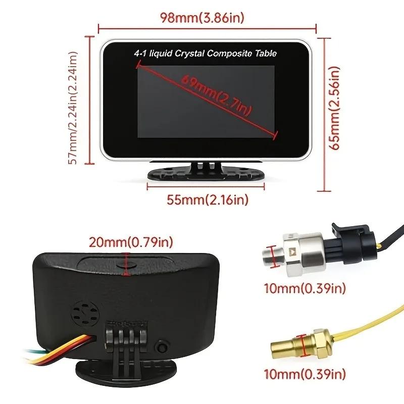 Universal Car 12V/24V LCD Digital Truck Car Oil Pressure Gauge Voltmeter Water Temp Meter Combination Table with 1/8 NPT Sensors