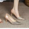 2025 новые туфли на высоком каблуке свадебные туфли женские банкетные темперамент невесты телесные остроносые на тонком каблуке туфли-лодочки с открытым вырезом