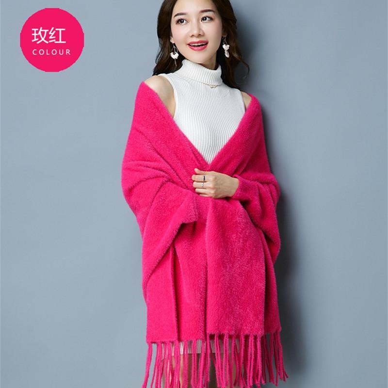 Женское пальто из искусственной норковой шерсти, осеннее и зимнее пальто-шаль, свитер, кардиган, шарф, универсальное пончо из утолщенной шерсти двойного назначения