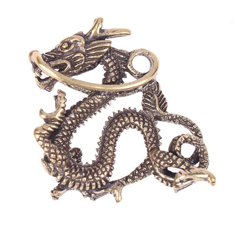 1Pc Antique Brass Ornament Chinese Mythical Animal Dragon Statue Copper Figures Miniatures Pure Brass Dragon Sculpture