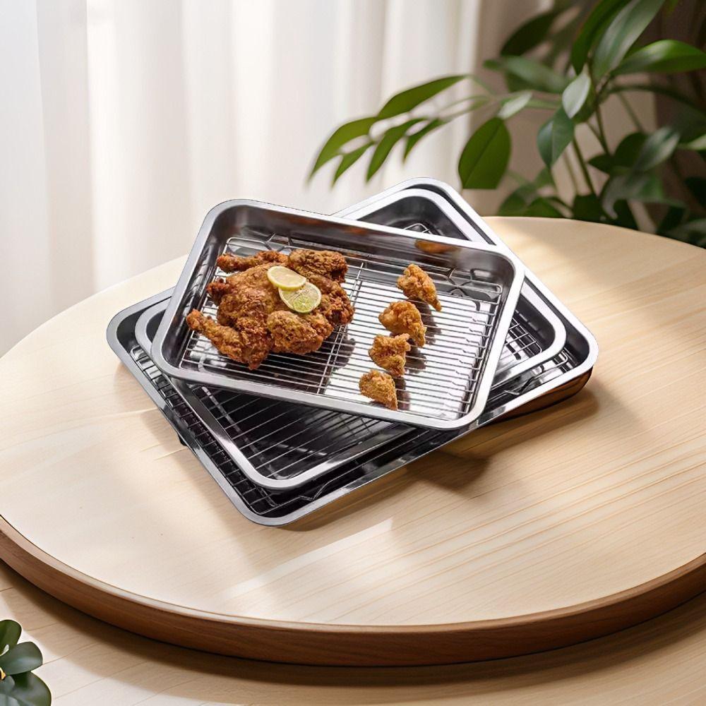 Removable BBQ Tray with Cooling Rack Oven Rack Stainless Steel Baking Pan for Cooking Roasting