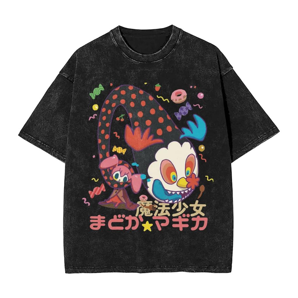 Hot Mahou Shoujo Homura Akemi Graphic Print Vintage Washed Tshirt Men Women Cotton Streetwear Fashion Oversized Casual New Tee