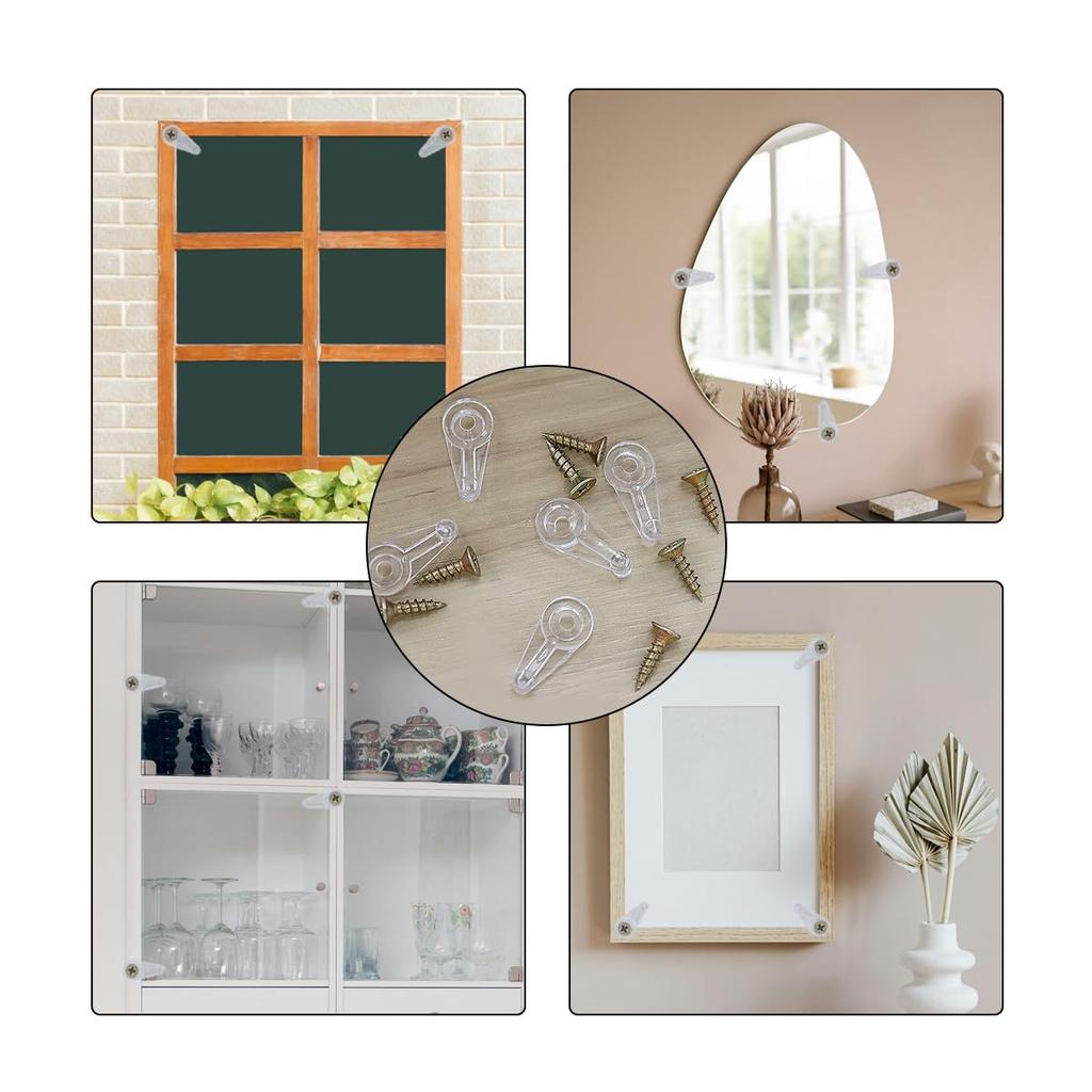 50 Pack Plastic Glass Retainer Clips Kit with Screws Transparent 4mm Panel Clips for Mirror Cabinet Door Window Bookcase Installation 25mm x 12mm