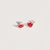 BONBEAU Dotting Red Heart Silver Pin Earrings