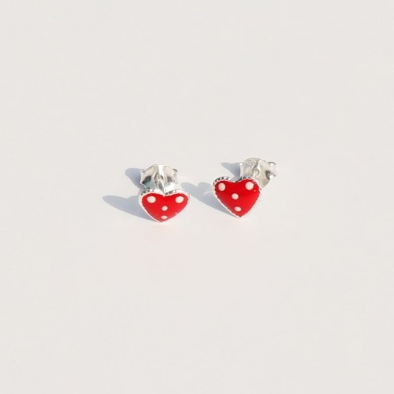 BONBEAU Dotting Red Heart Silver Pin Earrings